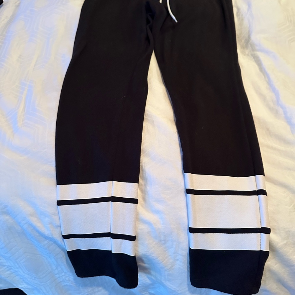 Material Girl Black and White Sweatpants with Sporty Stripes